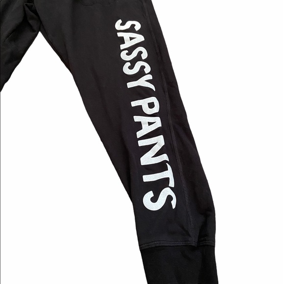 Sassy Pants Spell Out Graphic Print Black Drawstring Sweatpants Joggers - Picture 4 of 8